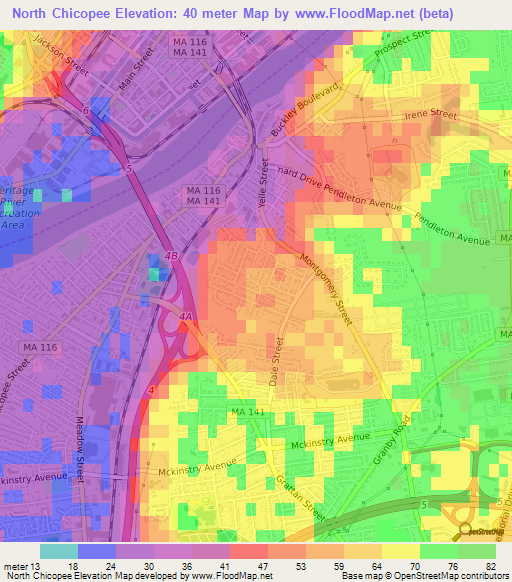 North Chicopee,US Elevation Map