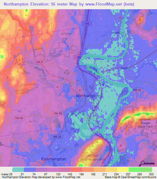 Northampton,US Elevation Map