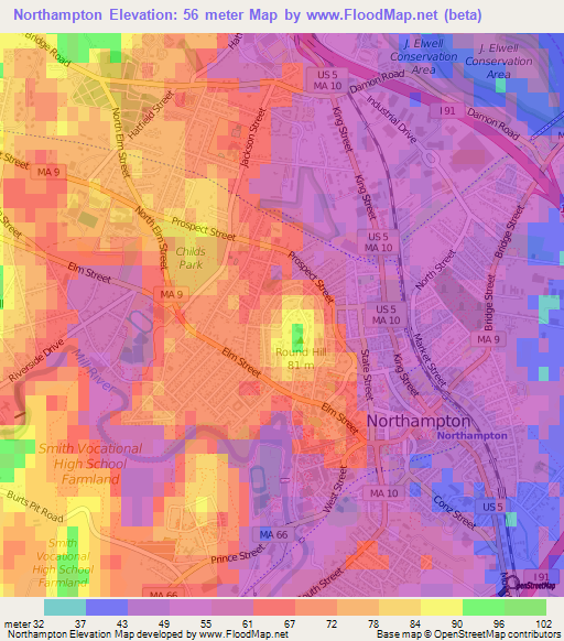 Northampton,US Elevation Map