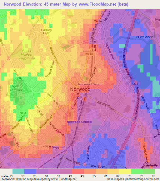 Norwood,US Elevation Map