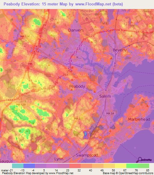 Peabody,US Elevation Map