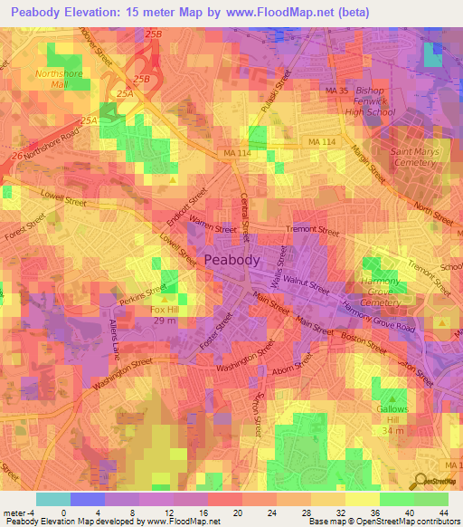 Peabody,US Elevation Map