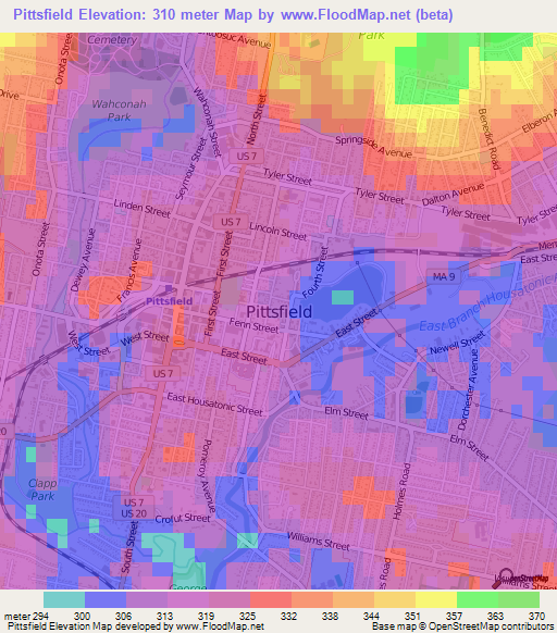 Pittsfield,US Elevation Map