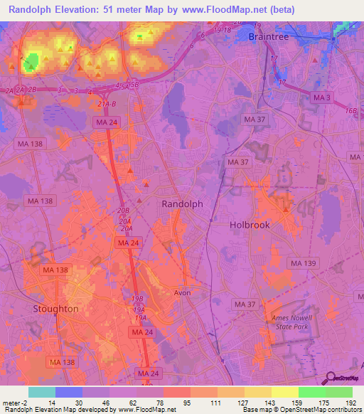 Randolph,US Elevation Map