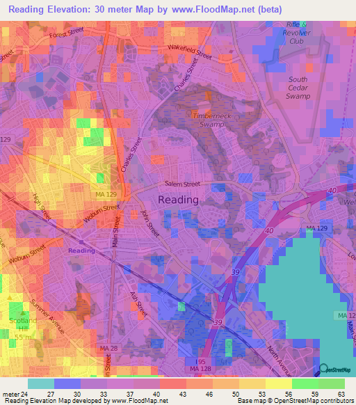 Reading,US Elevation Map