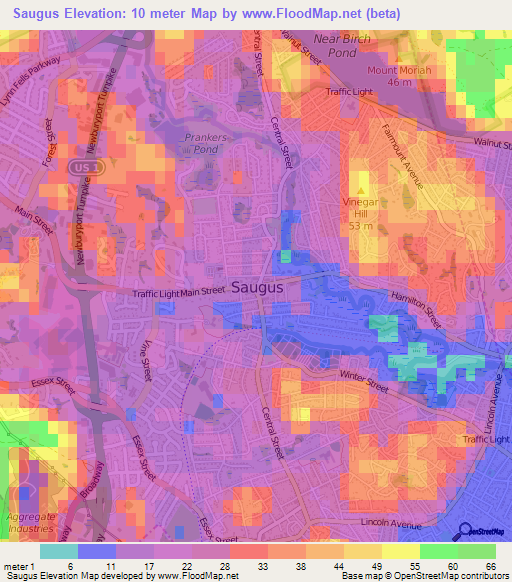 Saugus,US Elevation Map