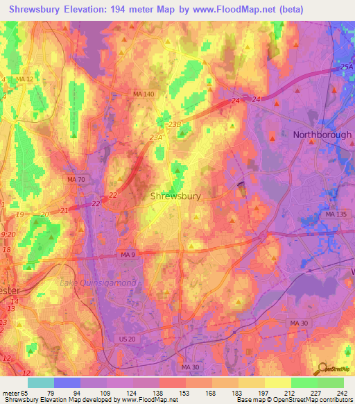 Shrewsbury,US Elevation Map