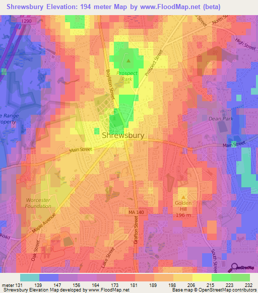 Shrewsbury,US Elevation Map