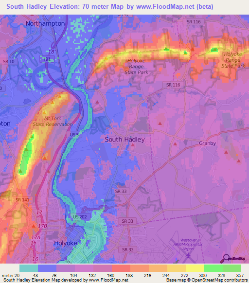 South Hadley,US Elevation Map