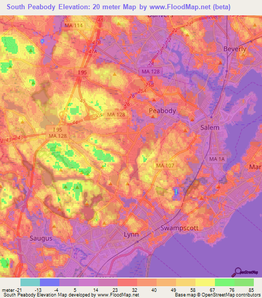 South Peabody,US Elevation Map