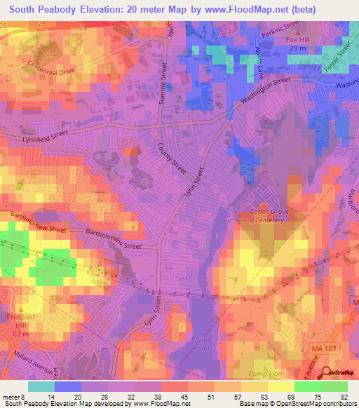 South Peabody,US Elevation Map