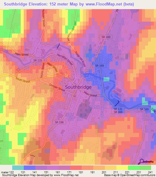 Southbridge,US Elevation Map