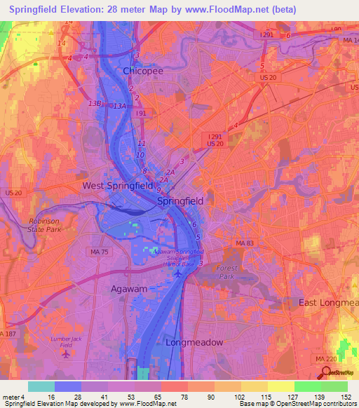 Springfield,US Elevation Map