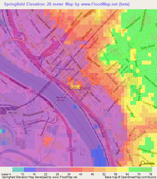 Springfield,US Elevation Map