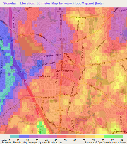 Stoneham,US Elevation Map