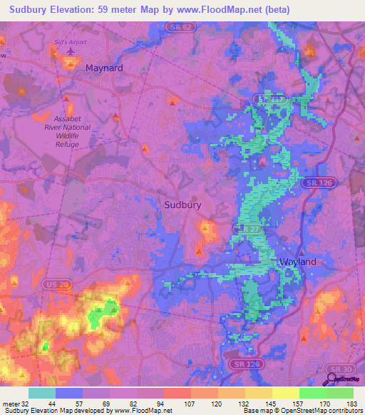 Sudbury,US Elevation Map