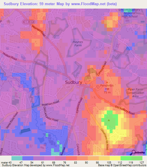 Sudbury,US Elevation Map