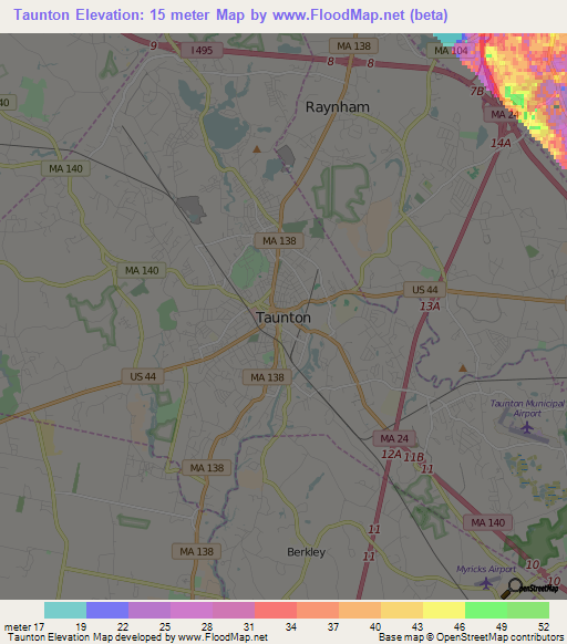 Taunton,US Elevation Map