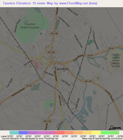 Taunton,US Elevation Map