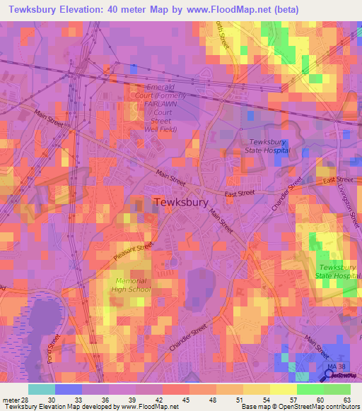 Tewksbury,US Elevation Map