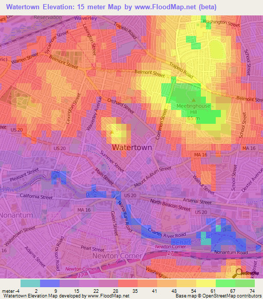 Watertown,US Elevation Map