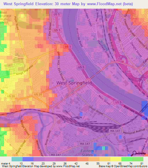 West Springfield,US Elevation Map