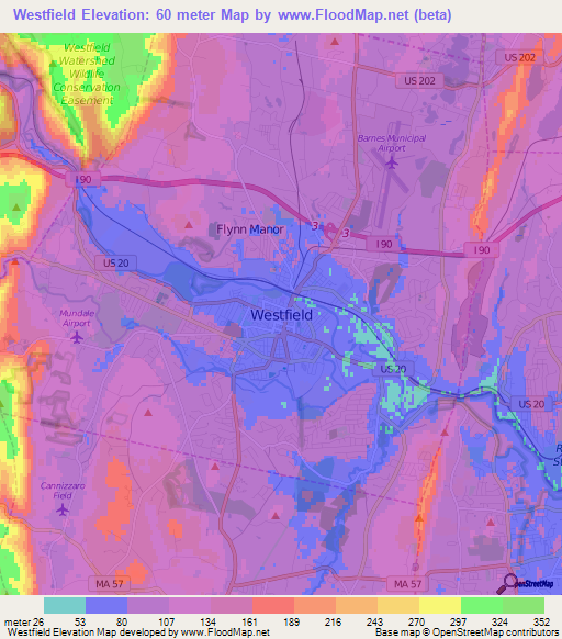 Westfield,US Elevation Map