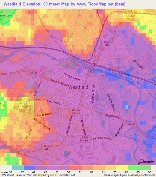 Westfield,US Elevation Map