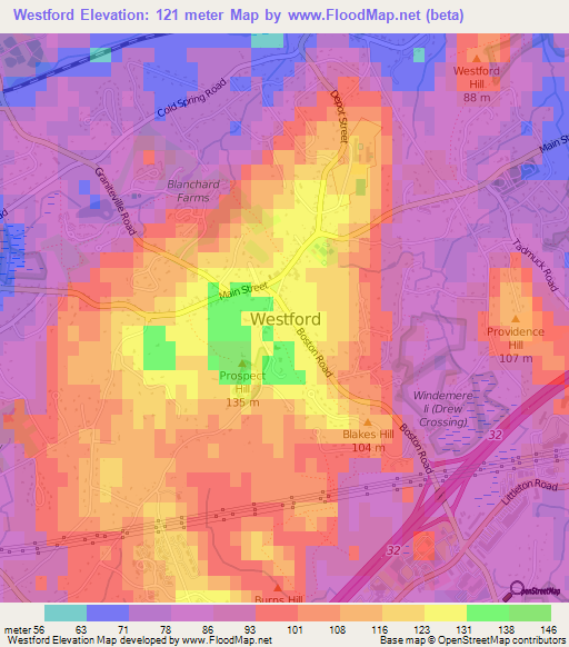 Westford,US Elevation Map