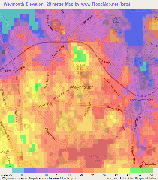 Weymouth,US Elevation Map