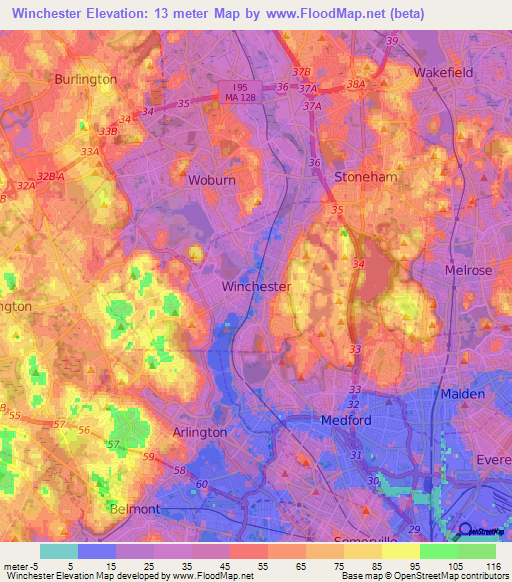 Winchester,US Elevation Map