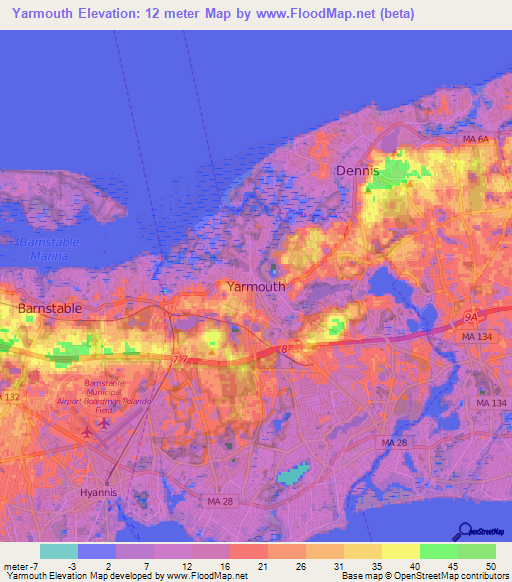 Yarmouth,US Elevation Map