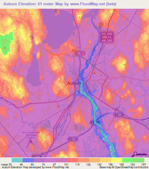 Auburn,US Elevation Map