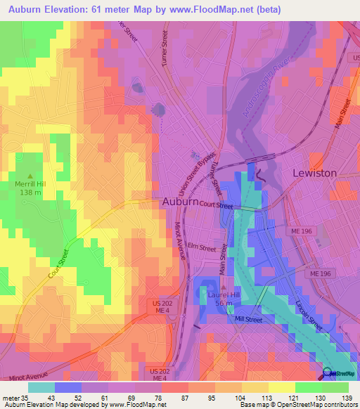 Auburn,US Elevation Map