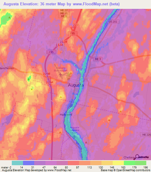 Augusta,US Elevation Map