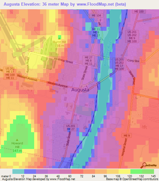 Augusta,US Elevation Map