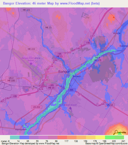 Bangor,US Elevation Map