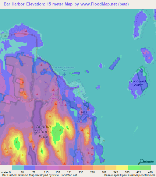 Bar Harbor,US Elevation Map