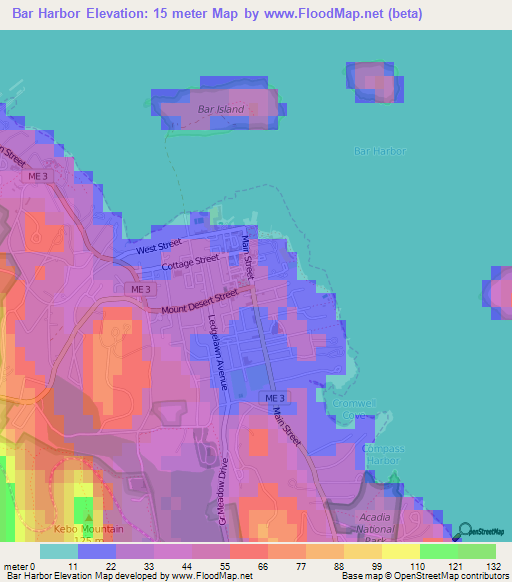 Bar Harbor,US Elevation Map