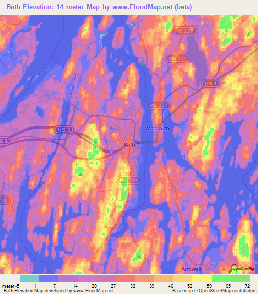 Bath,US Elevation Map