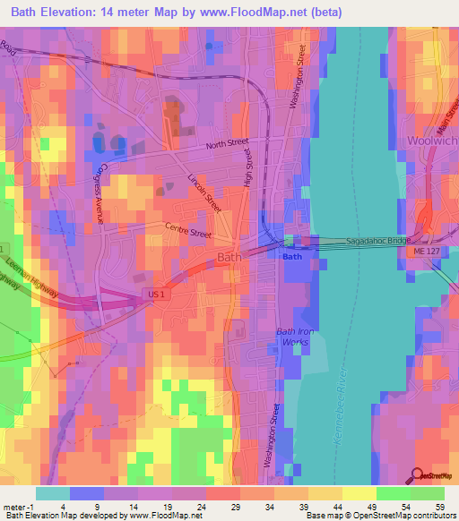 Bath,US Elevation Map