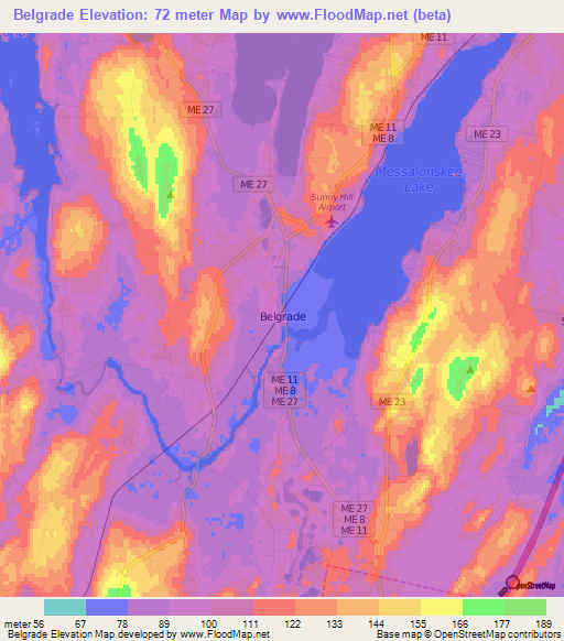 Belgrade,US Elevation Map