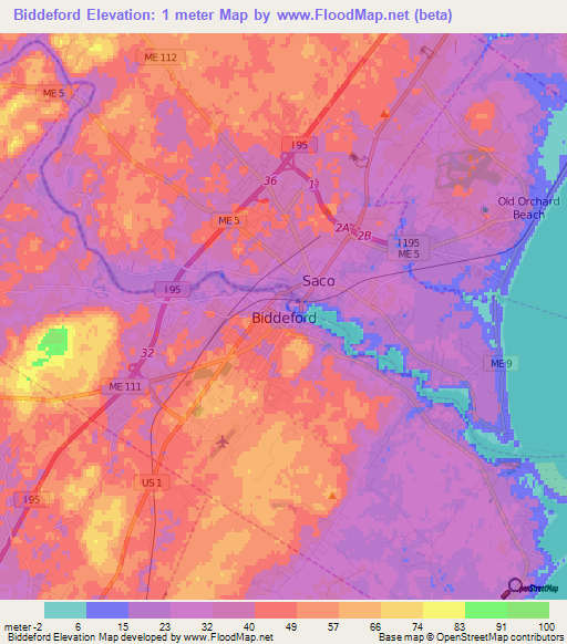 Biddeford,US Elevation Map