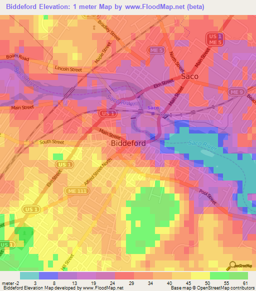 Biddeford,US Elevation Map