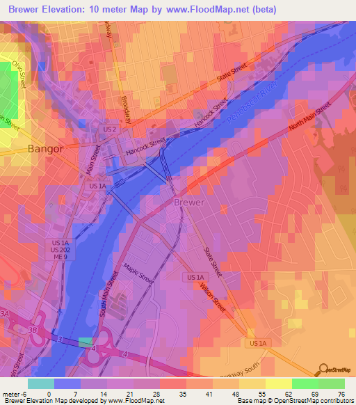 Brewer,US Elevation Map