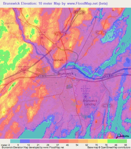 Brunswick,US Elevation Map