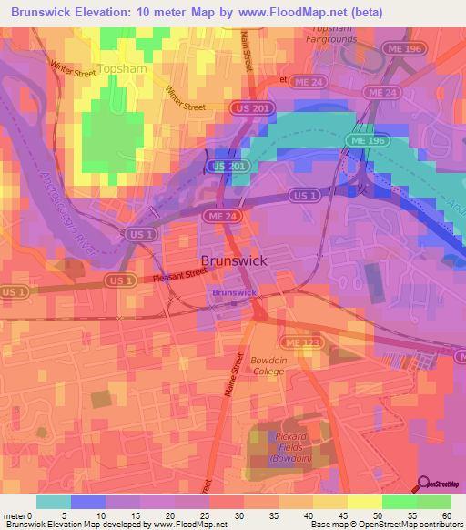 Brunswick,US Elevation Map