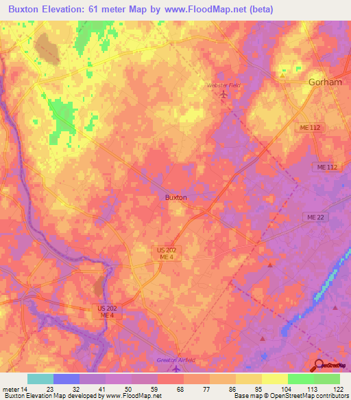 Buxton,US Elevation Map