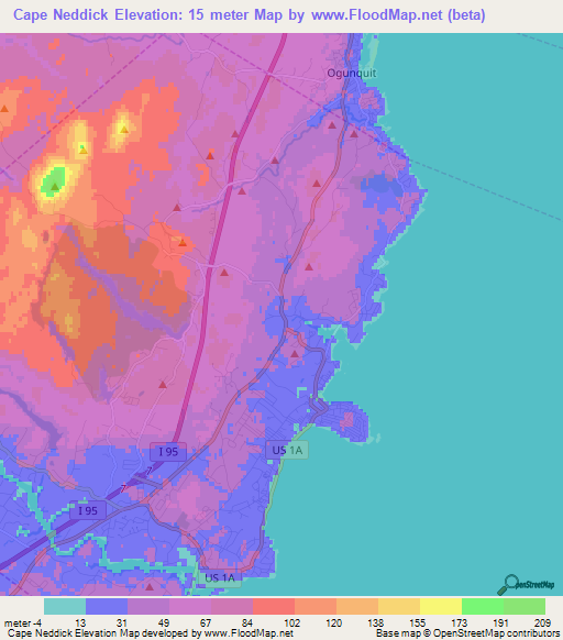 Cape Neddick,US Elevation Map