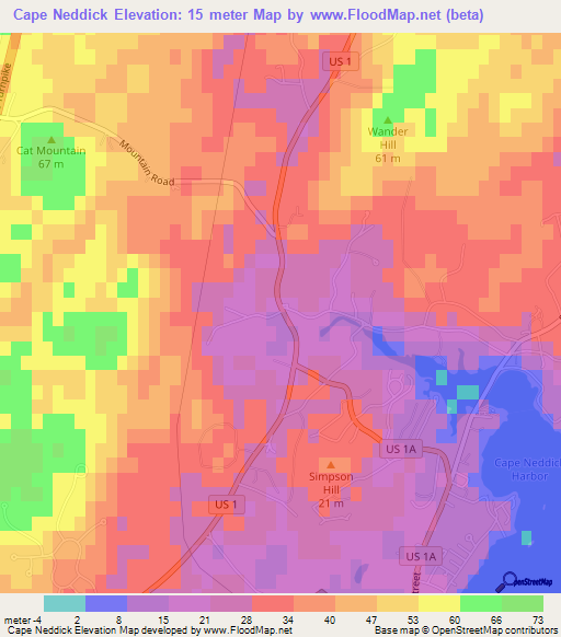 Cape Neddick,US Elevation Map